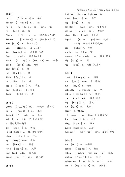 (完整)新概念青少版入门级A 单词(带音标)