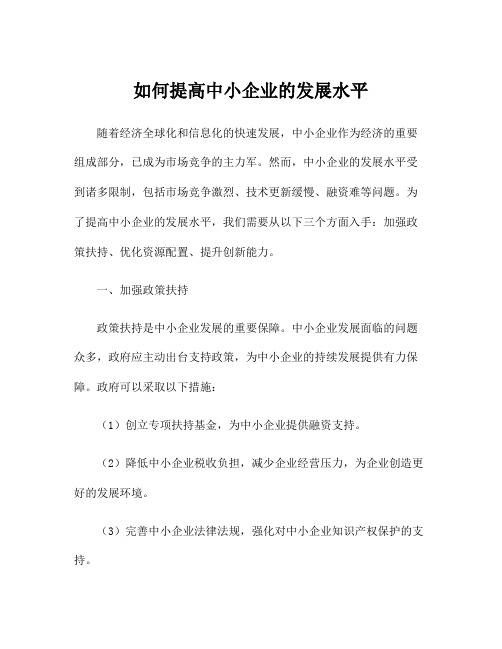 如何提高中小企业的发展水平