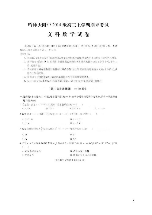 黑龙江省哈尔滨师范大学附属中学高三数学上学期期末考