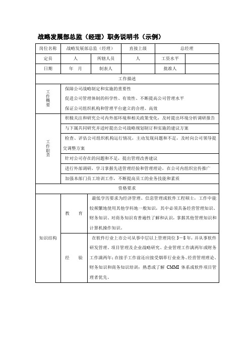 战略发展部总监经理职务说明书示例