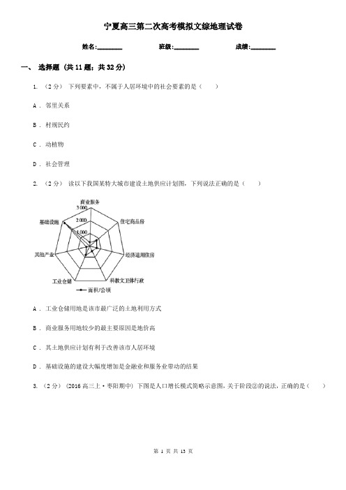 宁夏高三第二次高考模拟文综地理试卷