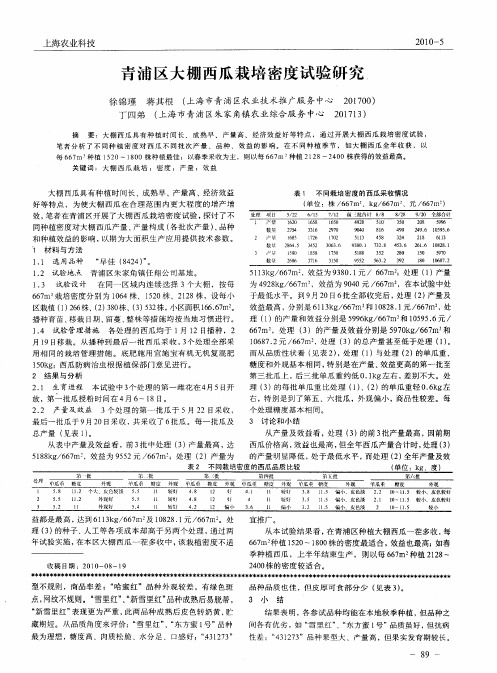 青浦区大棚西瓜栽培密度试验研究