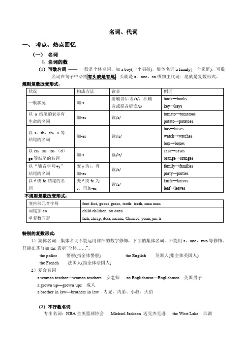 初中英语英语名词练习及答案