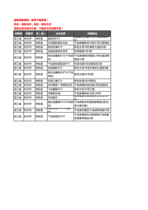 新版浙江省杭州市淳安县KTV企业公司商家户名录单联系方式地址大全16家