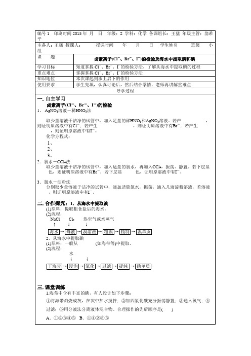 卤素离子(Cl-、Br-、I-)的检验及海水中提取溴和碘