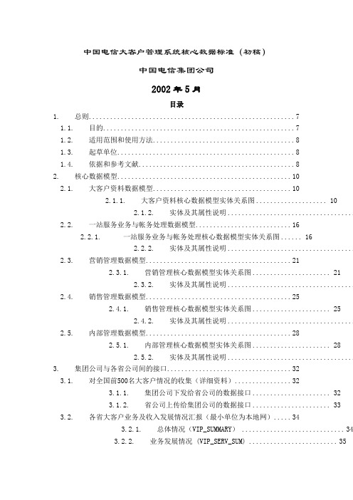 中国电信大客户管理系统核心数据标准(初稿)