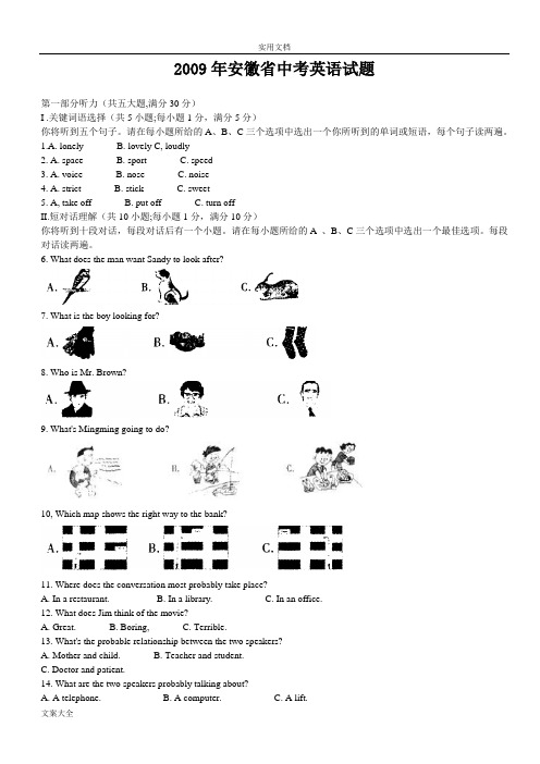 2009年安徽省中学考试英语精彩试题及问题详解