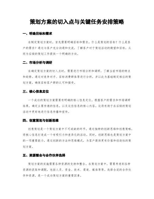 策划方案的切入点与关键任务安排策略