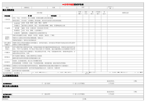 中高层管理人员通用面试评估表