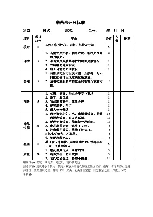 敷药法评分标准