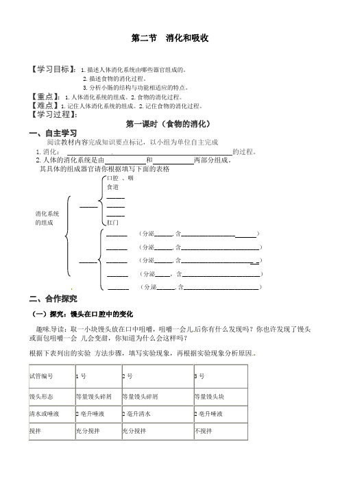 最新人教版七年级生物下册《人体的消化系统》精品教案