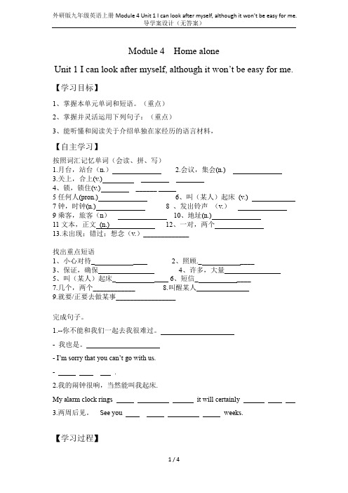 外研版九年级英语上册Module 4 Unit 1 I can look after myself,