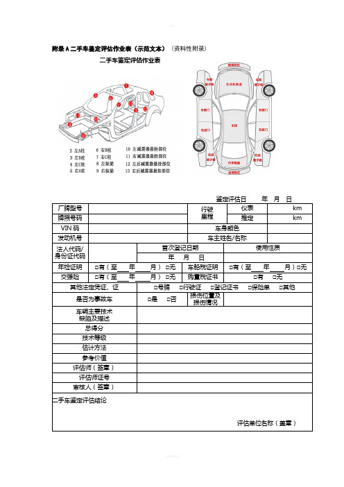 最新二手车评估规范-二手车鉴定评估作业表