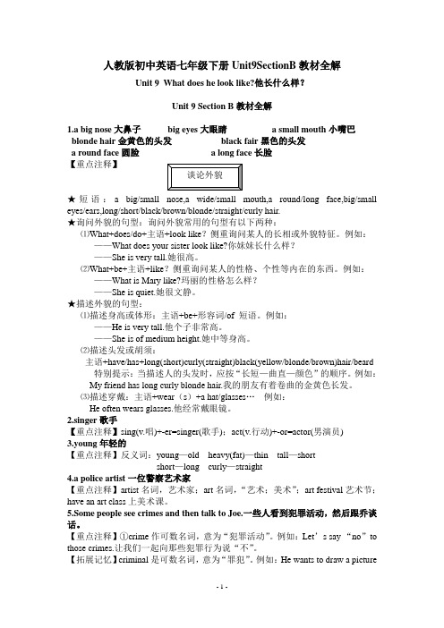 人教版初中英语七年级下册Unit9SectionB教材全解