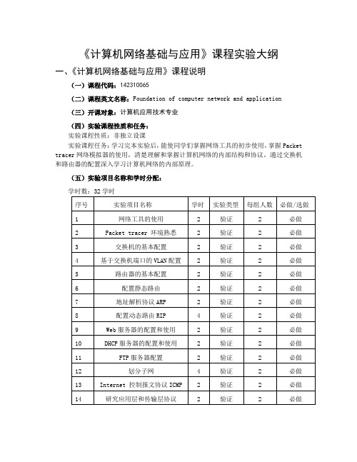 计算机网络基础与应用实验教学大纲