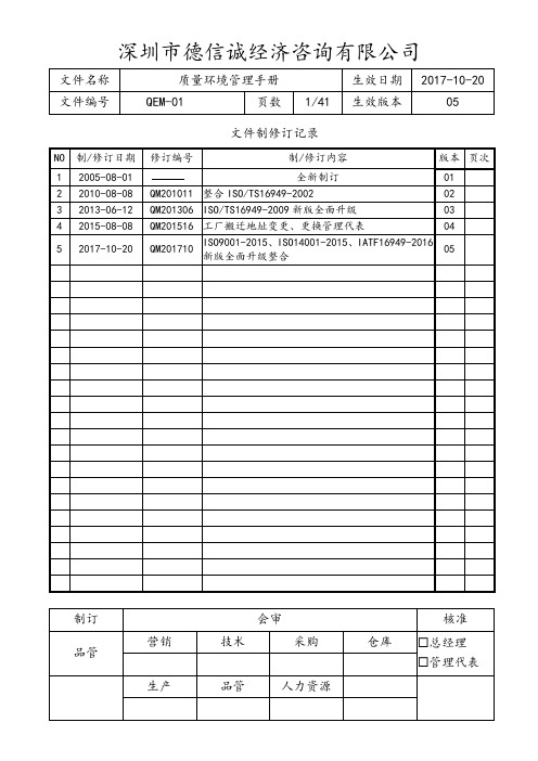 IATF16949-ISO9001-ISO14001质量环境手册(过程方法)