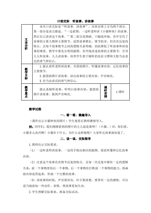 部编人教版小学语文一年级下册第一单元 口语交际：听故事,讲故事(教案设计)含教学反思