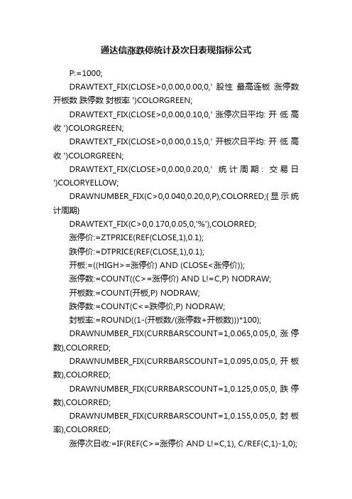 通达信涨跌停统计及次日表现指标公式