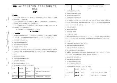 20172018学年甘肃兰州第一中学高三考前最后冲刺模拟卷历史试题(解析版)