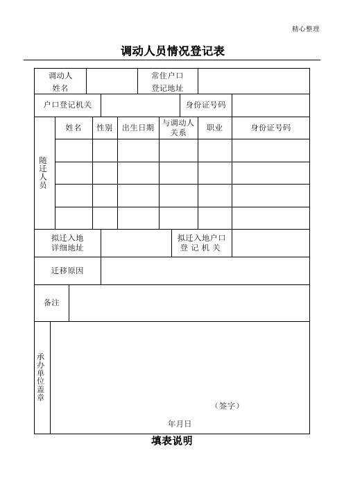 调动人员情况登记表格模板(最新表格模板)