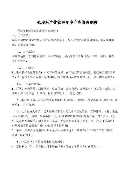 仓库标准化管理制度仓库管理制度