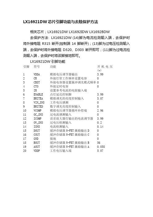 LX16921DW芯片引脚功能与去除保护方法