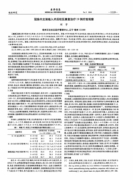 冠脉内支架植入术后社区康复治疗19例疗效观察