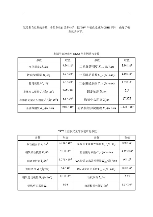 CRH3动车参数整理