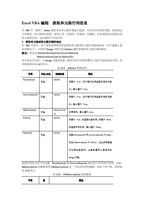 Excel VBA编程  获取单元格行列信息