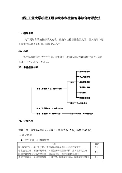 浙江工业大学机械工程学院本科生德智体综合考评办法