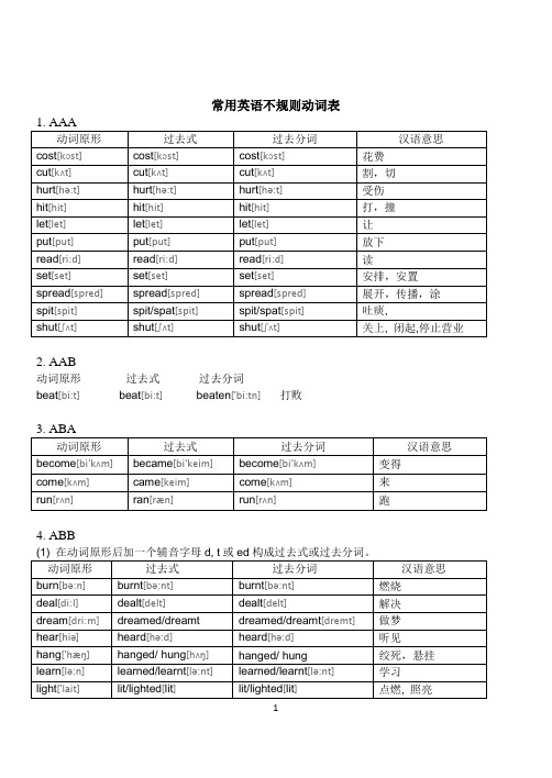 常用英语不规则动词表