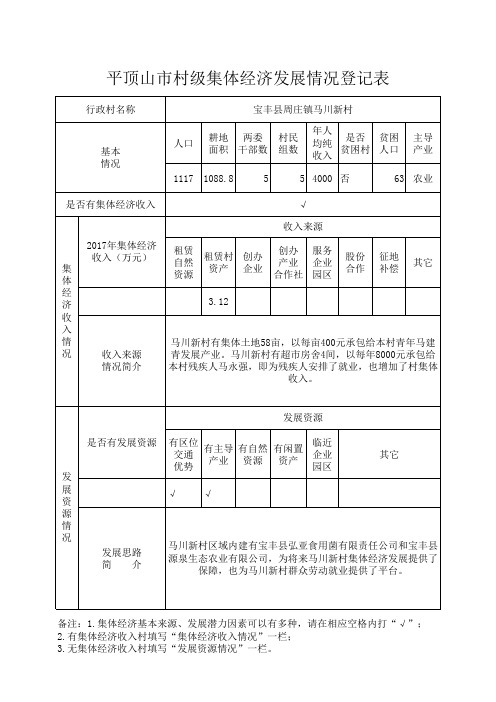 平顶山市村级集体经济发展情况登记表