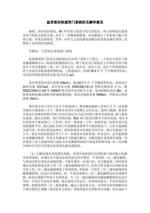 盐官泵站快速闸门系统的见解和意见