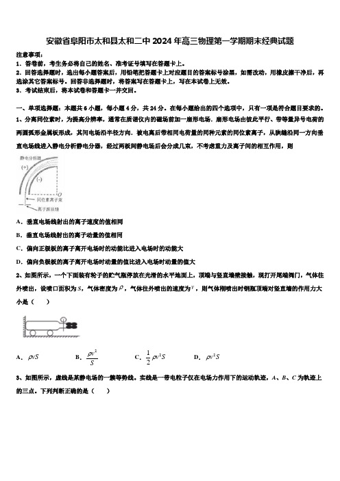 安徽省阜阳市太和县太和二中2024年高三物理第一学期期末经典试题含解析