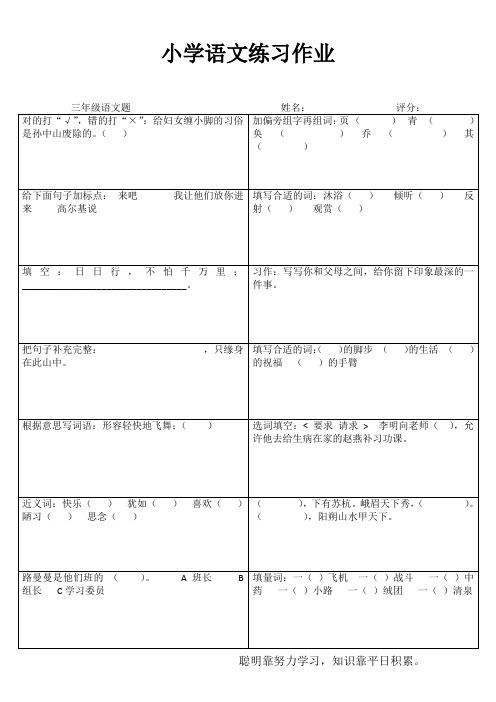 小学三年级语文练习作业15