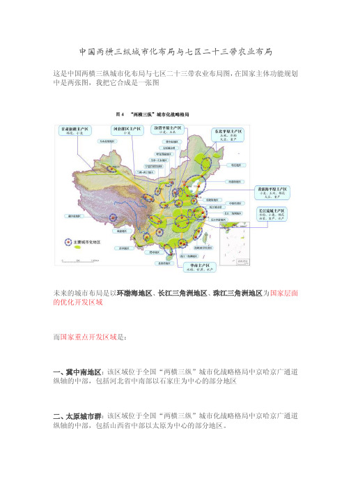 中国两横三纵城市化布局与七区二十三带农业布局