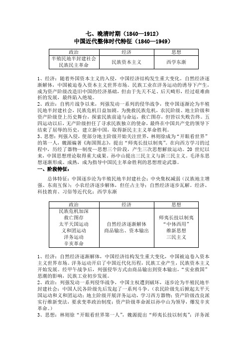 专题七+晚清时期(1840—1912)导学案 高三统编版历史三轮冲刺复习