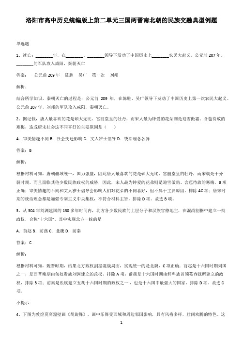 洛阳市高中历史统编版上第二单元三国两晋南北朝的民族交融典型例题