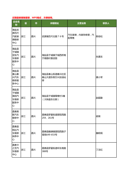 最新浙江省嘉兴汽车维修中心工商企业公司名录名单黄页大全36家