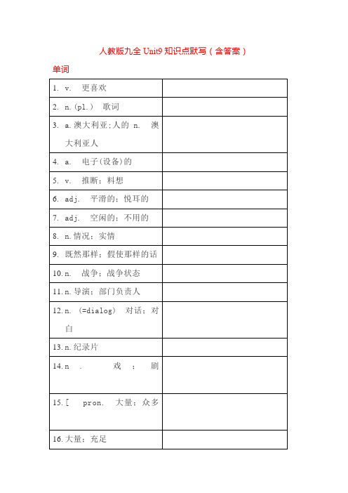 人教版英语九全Unit9知识点默写(含答案)