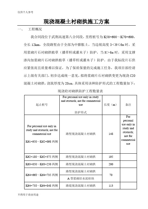 现浇混凝土衬砌拱施工方案-范文-参考文献