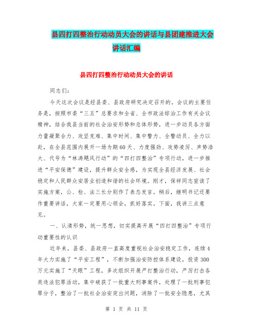 县四打四整治行动动员大会的讲话与县团建推进大会讲话汇编