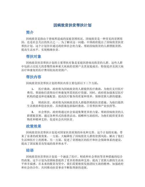 因病致贫扶贫帮扶计划