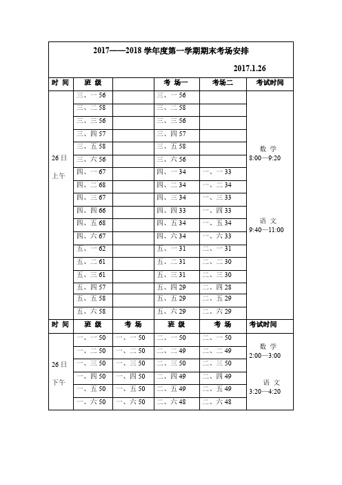 2017——2018学年度第一学期期末考场安排