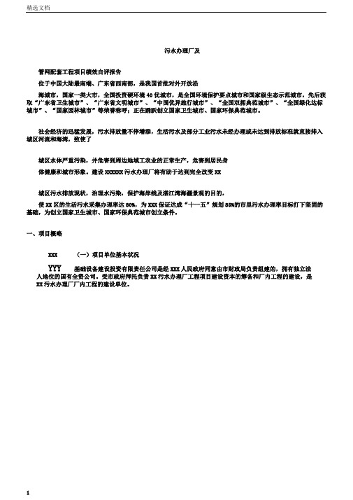 污水处理厂项目绩效评价报告