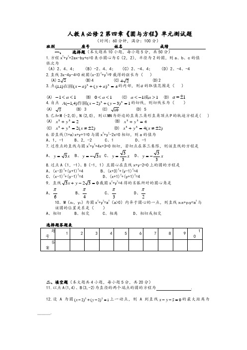 最新必修2第四章圆与方程单元测试题.doc