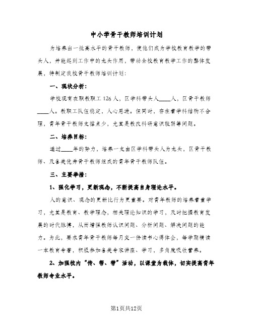 中小学骨干教师培训计划(三篇)