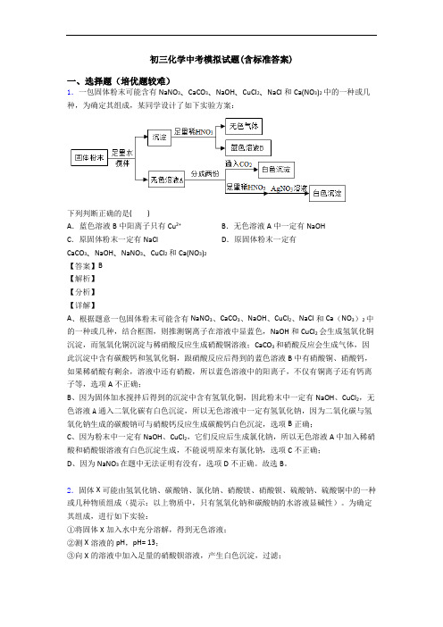 初三化学中考模拟试题(含标准答案)