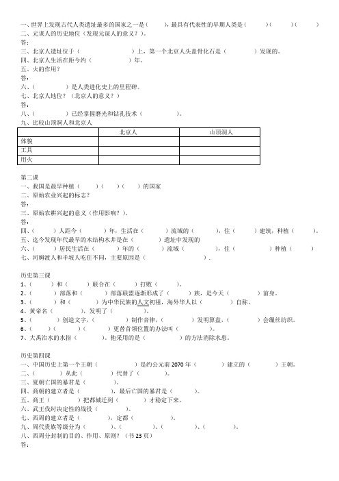 初中一年级历史测试题