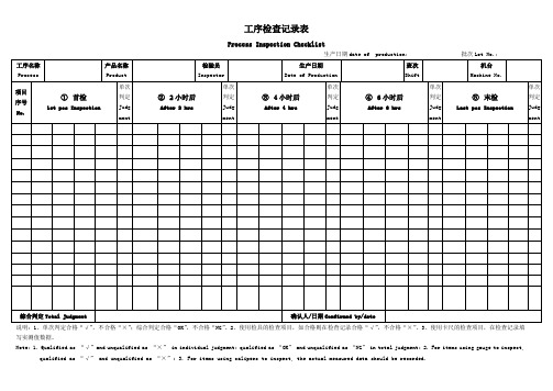 工序检查基准书+工序检查记录表(精机)